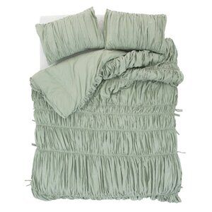 NWOT Gata Big Waves Green Queen Size Duvet Cover + Pillowcase